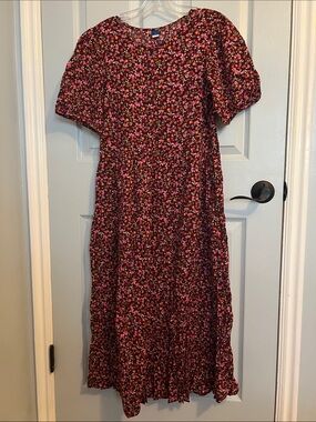 Old Navy Burgundy Floral Midi Dress with Pink Accents
